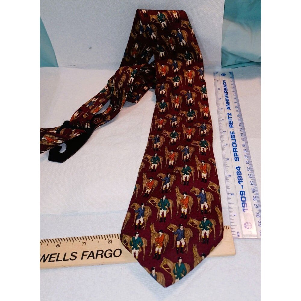 Bentley Cravats Burgundy Horse And Fox Hunter  Tie-100% Silk Hand Made USA
